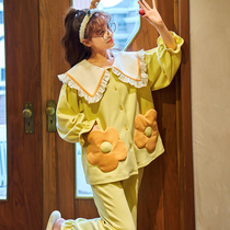 Pajamas women Spring and Autumn Winter cotton long sleeve loose size cartoon two-piece set sweet summer thin home clothes