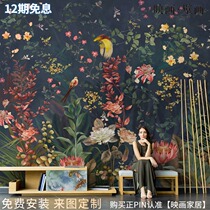 American hand-painted flowers and birds wallpaper beautiful flowers flowers forest murals living room TV background wallpaper seamless wall cloth