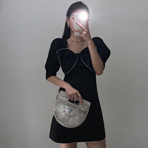 Fa-style retro design sensation small butterfly knot temperament dating little black dress Herben light cooked windy windy dress children Summer