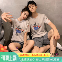 Japanese Gelato Couple Sleepwear Womens Summer Pure Cotton Loose Student Cute Cartoon Home Dress Man Short Sleeve Suit
