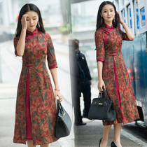 Chinese classic improved cheongsam daily summer long high-end silk Mulberry silk new dress female Chinese style