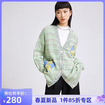 LILY2022 Spring new womens clothing commute elegance V collar foreign air sweet and comfortable loose with lazy knit cardio-hoodie