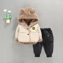 Baby cotton clothes 2022 Winter new boy clothes thickened cotton clothes Childrens baby warm and suede suit jacket tide