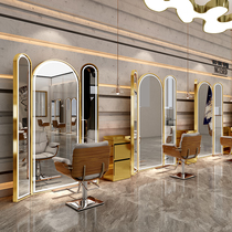 Barber shop net red mirror hair salon dedicated three-sided floor mirror 3AM hairdressing shop stainless steel hair cutting mirror table against the wall