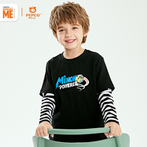 Live 99 yuan 3 pieces-Little Pig Banner Childrens Wear Boy Long Sleeve T-shirt Fake Two Coats