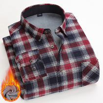 Plus velvet padded shirt men long sleeve 2021 Winter business leisure Plaid inch shirt middle-aged big size dad warm shirt