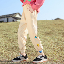 Girl Casual Pants Spring Autumn 2022 Spring New Fashion Smiley Face Printed Long Pants Children Foreign Air Sports Pants