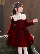 Girls dress Spring and autumn style 2022 new foreign air CUHK Girl princess dresses Golden Velvet Children Skirt Spring Dress