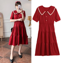 Large size maternity dress summer thin short sleeve breastfeeding dress doll collar slim feeding coat 200 jin can be worn
