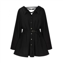 Age and thin temperament long sleeve shirt dress female design sense niche womens high Cold line imperial sister wind shirt dress