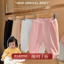 Chen Tai pig baby girl child woolen sweatpants 2021 winter style baby warm pants Arctic suede thickened long pants