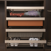  Cloakroom pull basket Wardrobe storage rattan basket damping push-pull storage drawer type leather metal clothing basket multi-function