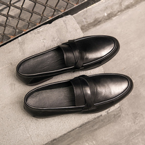 Real Leather Small Leather Shoes Europe Station Mens Han Prints Comfort Soft Leather Casual Leather Shoes Sloth Lefu Shoes A foot pedal