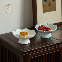 Drink-to-green porcelain high-footed fruit tray can drain fruit pan fruit disc ceramic snacks Chinese style tea spot tray for the Buddha plate Big