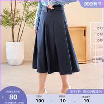 (Qingkura RMB100 ) Large code Female dress Fat Sister Spring assembly Belt Human Cotton Denim A swing length Half Body Dress