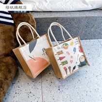 2021 new womens bag Japanese and Korean simple linen handbag small bag trendy student large literary and artistic hand-carried snack rice bag