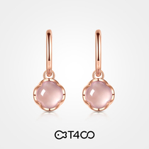 T400 natural powder crystal earrings for women 2021 New Tide sterling silver temperament senior sense light luxury atmosphere Pat peach blossom