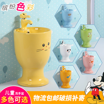 Kindergarten childrens color ceramic column wash basin small apartment balcony cylindrical one-piece single hole