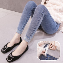 Pregnant women underbelly jeans pants spring wear pregnant women leggings winter plus velvet trousers spring and autumn small feet pencil pants