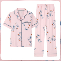 Fenten 2021 new pajamas womens short sleeve trousers summer cotton printed cotton thin home suit