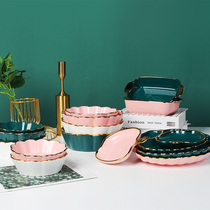 Nordic Creativity Phnom Penh Home Fruit Sweet Bowl Ceramic Progenitor Green Light Lavish Rice Bowl Lace Salad Bowl Baking Bowl