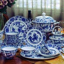 Jingdezhen glaze blue and white antique Guiguzi down the mountain 60 tableware 60 head