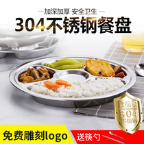 Kindergarten 304 stainless steel fast food plate Childrens factory canteen school lunch box grid round dish plate rice plate