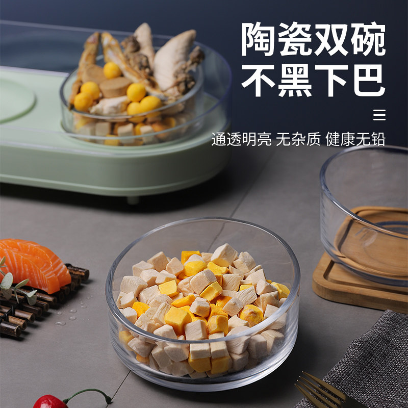 Cat bowl glass cat food bowl double bowl dog bowl pet bowl cat food bowl water bowl cat supplies protection cervical vertebra to prevent overturning