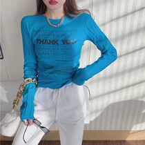 Vanya letter printed long sleeve T-shirt woman autumn Winter Han edition menu short fashion grinding blouse tops