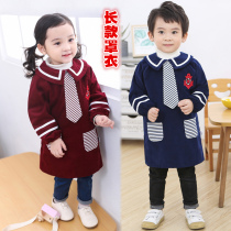 Kindergarten large size extended baby children reverse dressing and eating autumn and winter mid-length waterproof and anti-dirty male and female baby coveralls