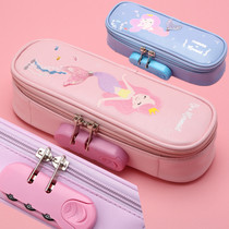 Mermaid password lock stationery box female waterproof large-capacity pencil case for primary school students multi-layer durable pencil box stationery bag