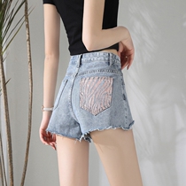 Denim Shorts Women Summer 2021 New High Waist Display Slim 100 Hitch A Breaking Hole Color Plotter a word loose hot pants Chains