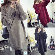Spring mid-length sweater dress High collar Thickened Jacket Sweater Woman Han Edition Loose Autumn Winter Wire Clothing Winter Clothing Warm Tide