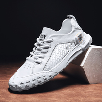 Hollow white shoes mens leather soft bottom 2021 new summer Joker light breathable mesh shoes mens casual shoes tide