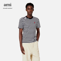 The AMI unisex 22 new Fall Winter love cotton stripe casual trend crewneck T-shirt with short sleeves