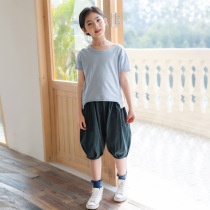 Girls summer suit 2021 new female baby pure cotton breathable sports T-shirt bloomers pants two-piece set