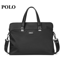 Polo handbag male leisure business men canvas 14-inch computer bag black squash shoulder shoulder shoulder horizontal briefcase