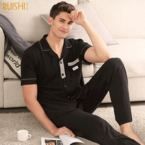 Pajamas mens modal spring and summer cardigan Casual home large size loose home clothes Dad suit can be