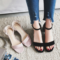 Sandals womens 2020 new black word belt with wild fashion large size womens shoes high heels womens thick heel net red