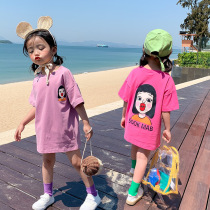 Next win girls cotton T-shirt 2021 summer new small children Net red Korean children long short sleeve