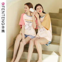 Fenteng spring and summer new summer pajamas womens cotton short-sleeved shorts two-piece summer cotton home suit