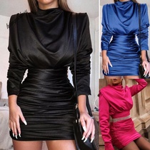 womens high collar hip fold dress