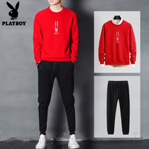 Playboy spring and autumn mens sweater round neck loose long sleeve T-shirt handsome with a top suit