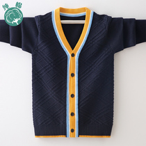 Boys sweater cardigan 2021 new childrens knitted jacket spring and autumn foreign style Korean version of the tide wear cotton knitwear