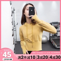 Running short long-sleeved sports sweater womens waist thin umbilical loose hooded jacket Yoga top fitness clothes