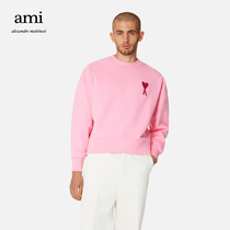 The AMI unisex Tanabata limited love cotton-pink casual loose version embroidered crewneck jumper
