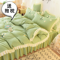All season full cotton green four sets of public main wind pure cotton double quilt cover bed skirt small fresh and small daisy single bed