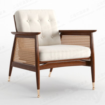 Modern Chinese solid wood rattan single sofa chair American retro small apartment homestay designer reception negotiation chair