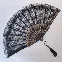 Shake the same dark ancient style folding fan Chinese style lace cheongsam fan Ladies folding fan Net red fan Photo fan