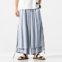 Fake two-piece skirt pants mens ankle-length pants cotton and linen feel fairy Qi meditation hanging feeling Hanfu special wide linen Chinese style